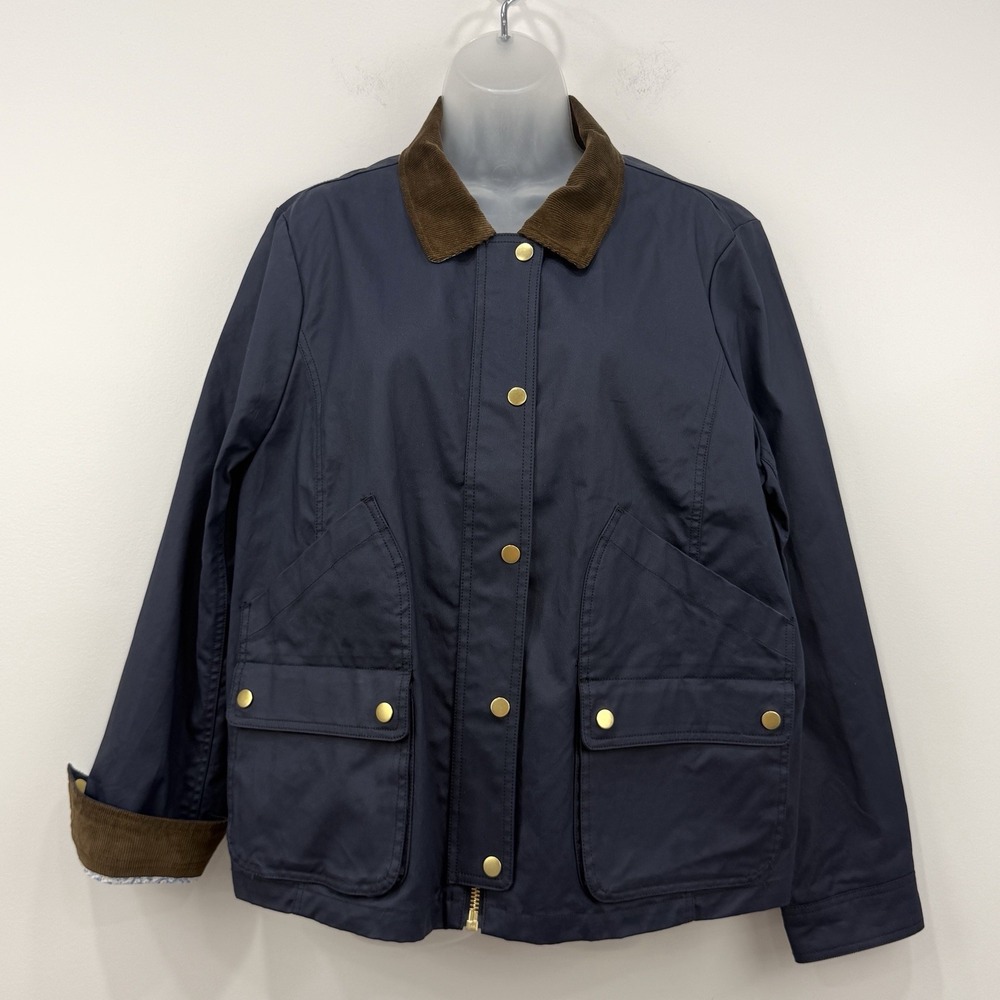 J Crew Coated Canvas Barn Jacket XL Liberty Corduroy Trim Equestrian Fisherman